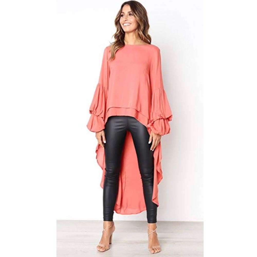 🌷NORA Womens High-Low Ruffle Sleeve Blouse🌷